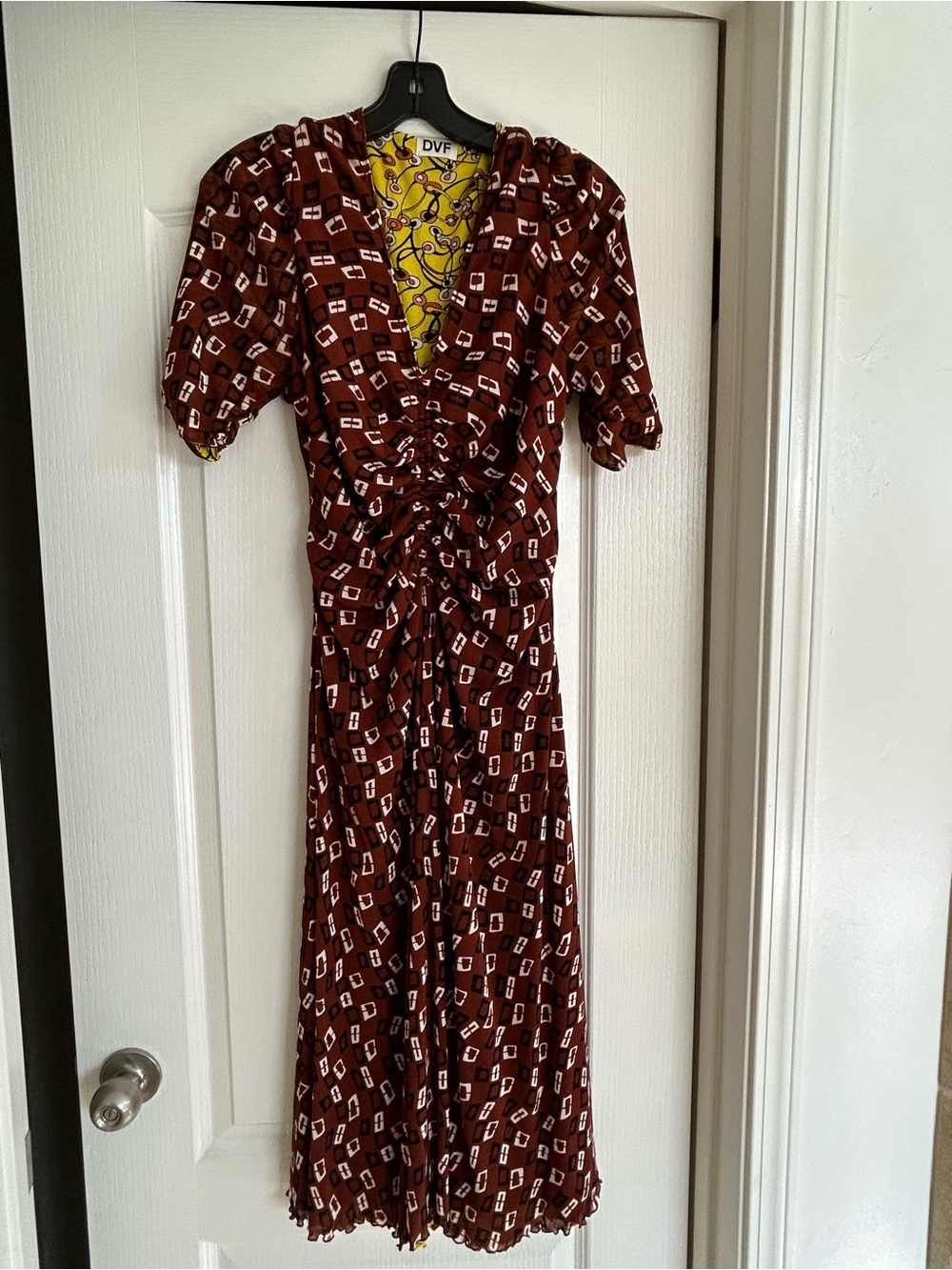 Diane Von Furstenberg Brown & White Geometric Print Maxi Dress